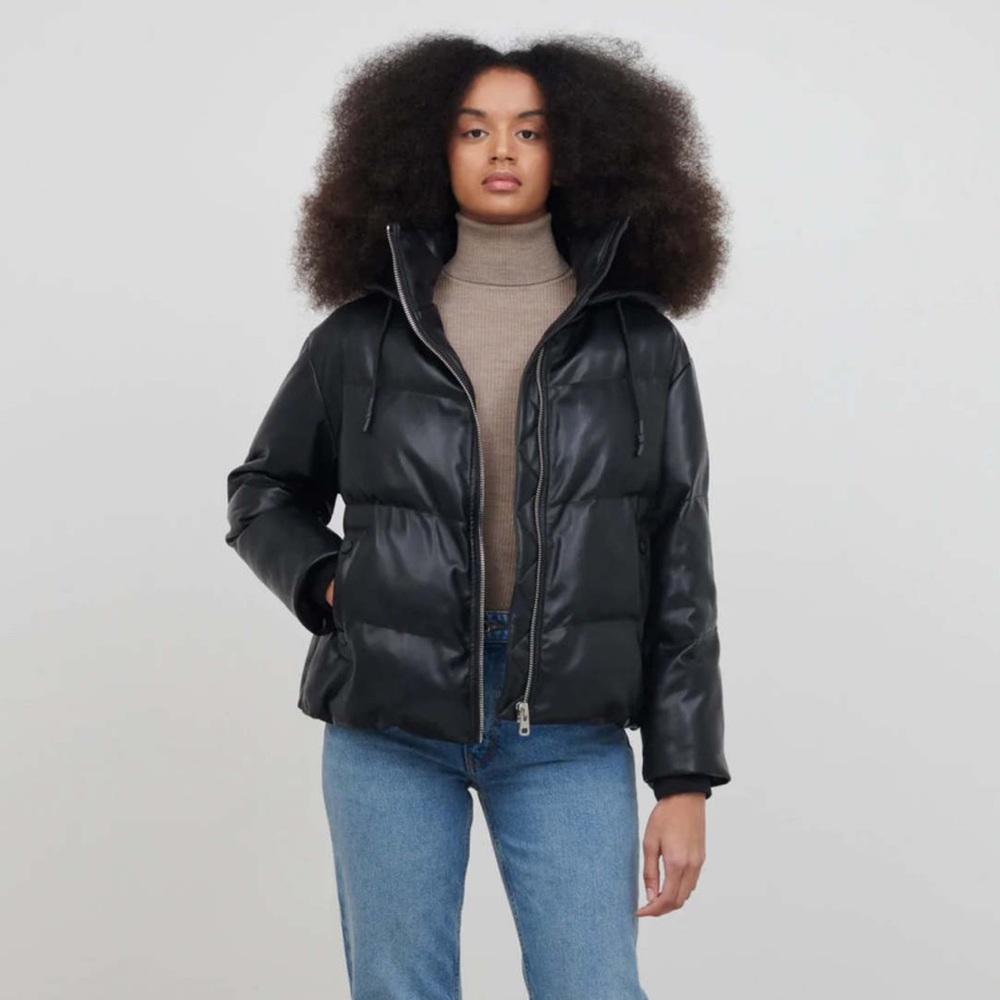 “JAKKE” Poppy Vegan Leather Hooded Puffer Coat